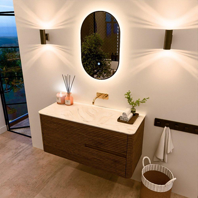 Mondiaz CIRO-DLUX Badkamermeubelset - 110x45x50cm - Solid surface wastafel Ostra - 1 wasbak Midden - zonder kraangaten - 2 lades - Dusk