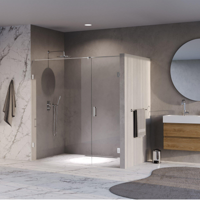 BRAUER Void Nisdeur - 2-delig - 190x200cm - 70cm draaideur aan muur - glascoating - omkeerbaar - helder glas - Chroom