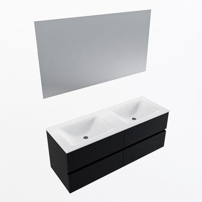 Mondiaz VICA ensemble de meuble de salle de bain - 130cm - meuble sous vasque urban - 4 tiroirs - lavabo cloud double - 2 trous de robinet - couleur talc - miroir LED - version XL 60cm de haut