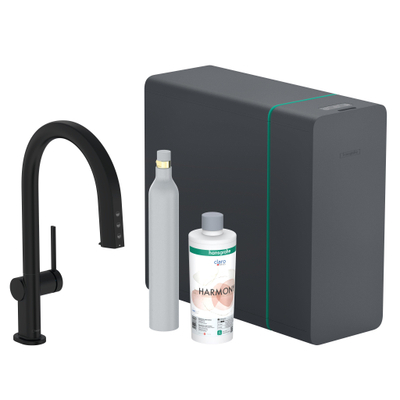 Hansgrohe Aqittura M91 SodaSystem 210, uittrekbare uitloop 1jetsBox, starter set mat zwart