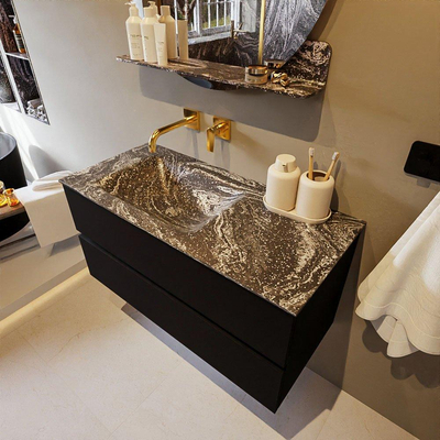 Mondiaz VICA-DLUX ensemble de meuble de salle de bain - 100cm - meuble sous lavabo urban - 2 tiroirs - lavabo encastré cloud gauche - sans trous de robinet - miroir modèle spot - version XL 60cm de haut - lave