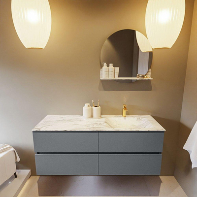 Mondiaz VICA-DLUX ensemble de meuble de salle de bain - 130cm - meuble sous-vasque plata - 4 tiroirs - lavabo encastré cloud droite - 1 trou de robinet - version haute de 60cm - glace