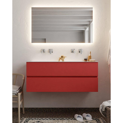 Mondiaz VICA ensemble de meuble de salle de bain - 120cm - meuble sous-vasque fire - 2 tiroirs - lavabo cloud double - sans trou de robinet - miroir LED - version XL 60cm de haut