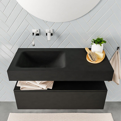 MONDIAZ ALAN 100cm - meuble bas - 1 tiroir - lavabo suspendu - cuve à gauche - 0 trous de robinet - urban