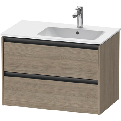 Duravit Ketho.2 Wastafelonderbouwkast - met 2 laden - voor waskom rechts - 81x48x54.9cm - met grepen antraciet - eiken terra mat