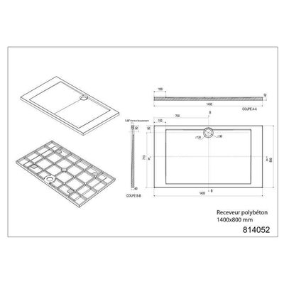 Allibert Slim douchebak 140x80cm rechthoek afvoer midden Wit