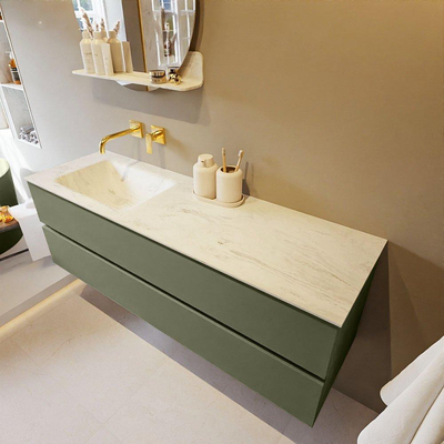 Mondiaz VICA-DLUX ensemble de meuble de salle de bain - 150cm - meuble sous-vasque armée - 2 tiroirs - lavabo encastré nuage gauche - sans trous de robinet - version haute de 60cm - opalo