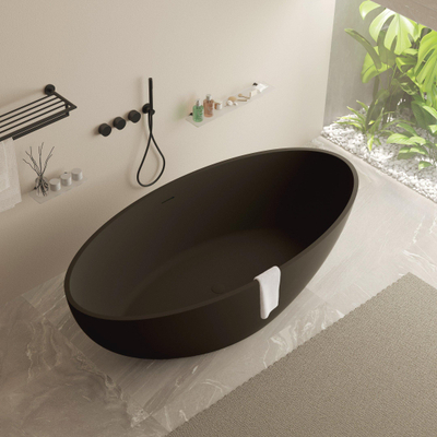 Ideavit SolidEllipse BLK baignoire autoportante - 180x88x55cm - solid surface - trop-plein - avec bonde clic-clac - noir mat