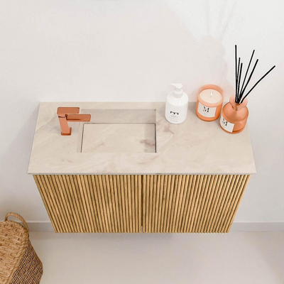 Mondiaz JOYA-DLUX 60cm meuble de salle de bains - couleur Oak - Vasque FAYE position Gauche 1 trou de robinet couleur Frappe.