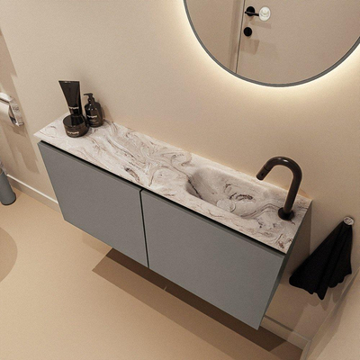 MONDIAZ TURE-DLUX 100cm toiletmeubel Smoke. EDEN wastafel Glace positie rechts. Met 1 kraangat.