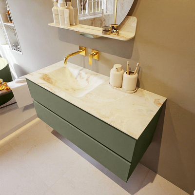 MONDIAZ VICA-DLUX Ensemble meuble de salle de bains - 110cm - meuble sous-vasque army - 2 tiroirs - lavabo encastré cloud à gauche - sans trous de robinet - version haute 60cm - frape