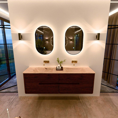 Mondiaz CIRO-DLUX Meuble de salle de bains - 160x45x50cm - Plan vasque solid surface Arena - 2 bacs Double - sans trous de robinet - 4 tiroirs - Ruby