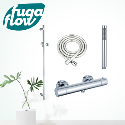 FugaFlow Eccelente Sobrado Ensemble de douche barre curseur avec douchette stick, flexible lisse et robinet de douche Chrome