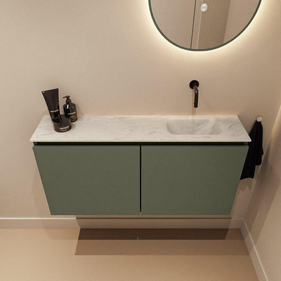 MONDIAZ TURE-DLUX Meuble toilette - 100cm - Army - EDEN - vasque Opalo - position droite - sans trou de robinet