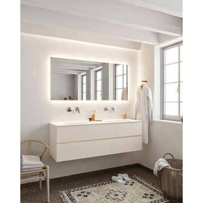 MONDIAZ VICA Ensemble de meuble salle de bain - 150cm - 2 tiroirs - lavabo Cloud double - 0 trous de robinet - solid surface lin