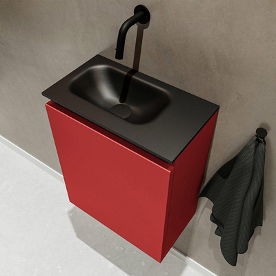 MONDIAZ TURE Toiletmeubel 40x23x50cm met 0 kraangaten 1 deuren fire mat Wastafel Eden links Solid Surface Zwart