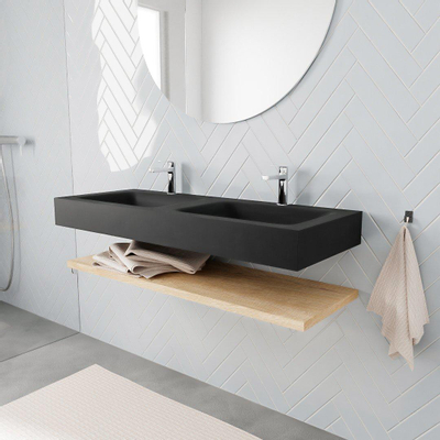 MONDIAZ ALAN 120cm - Ensemble meuble de salle de bains - étagère - chêne blanchi - lavabo suspendu - 2 vasques - 2 trous de robinet - urban