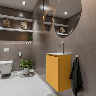 MONDIAZ TURE Fonteinset - 40x23x50cm - 1 kraangat - 1 deur - ocher mat - Wasbak links - Solid Surface Wit