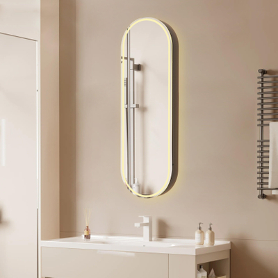 Saniclass Shine spiegelkast – ovaal – 45x140x14 cm – indirecte LED rondom – spiegelverwarming – Zwart