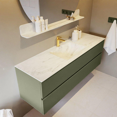 Mondiaz VICA-DLUX ensemble de meuble de salle de bain - 150cm - meuble sous-vasque armée - 2 tiroirs - lavabo encastré nuage milieu - 1 trou de robinet - miroir modèle spot - version XL 60cm haut - opalo