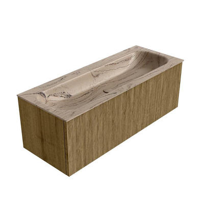 MONDIAZ KURVE-DLUX Meuble de salle de bains 120 cm couleur Dusk avec 1 tiroir et 0 portes. Lavabo BIG LARGE central sans trou de robinet Arena.