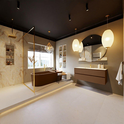 MONDIAZ VICA-DLUX Ensemble meuble de salle de bains - 120cm - meuble bas rust- 2 tiroirs - lavabo encastré cloud central - 1 trou de robinet - version haute 60cm - frape