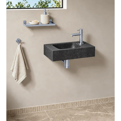 Fortifura Fuente fonteinset – rechthoekig – 40x22x9 cm – natuursteen zwart – chromen kraan