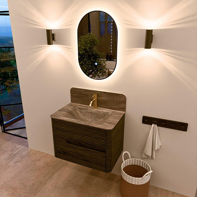 Mondiaz CIRO-DLUX Ensemble de meubles de salle de bains - 70x45x50cm - Lavabo solid surface Oza - 1 vasque au centre - 1 trou de robinet - 2 tiroirs - Shadow