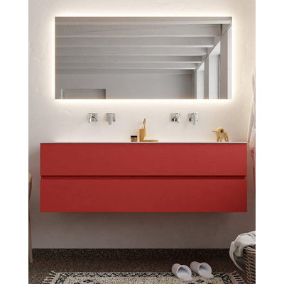 Mondiaz VICA ensemble de meuble de salle de bain - 150cm - meuble sous-vasque fire - 2 tiroirs - lavabo cloud double - sans trou de robinet - miroir LED - version XL 60cm de haut