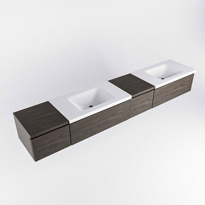 Mondiaz bukla ensemble de meubles de bain 240x45x34cm 0 robinetterie 2 lavabos surface solide talc sans poignée 4 tiroirs avec softclose mélamine marron foncé