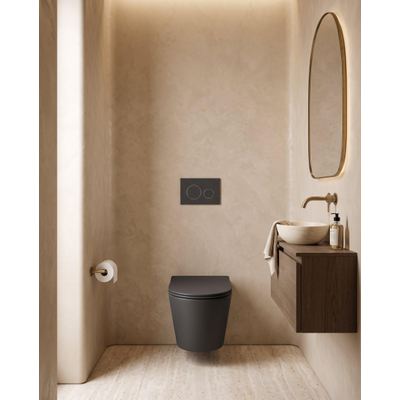 QeramiQ Dely Toiletset - 36.3x51.7cm - diepspoel - rimless - Geberit UP320 inbouwreservoir - met Burda frame - softclose toiletzitting - bedieningsplaat mat antraciet - ronde knoppen - mat zwart