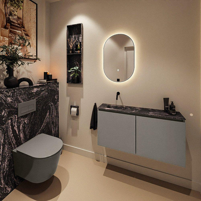 MONDIAZ TURE-DLUX Meuble toilette - 100cm - Smoke - EDEN - vasque Lava - position gauche - sans trou de robinet