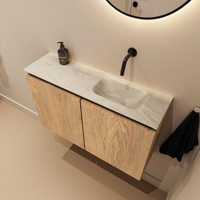 MONDIAZ TURE-DLUX 80cm toiletmeubel Washed Oak. EDEN wastafel Ostra positie rechts. Zonder kraangat.