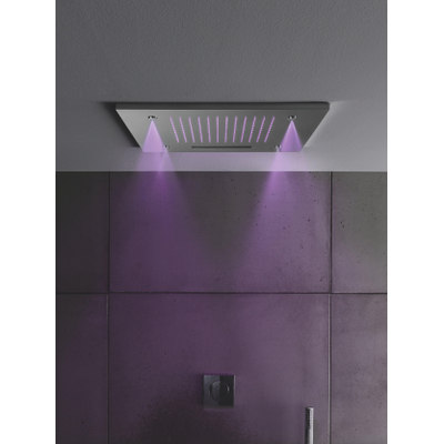 Hotbath Mate pomme de douche encastrée carrée 50x50cm avec cascade et jet spray incluant éclairage LED chrome