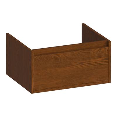 BRAUER Hope wastafelonderkast - 59x30x45.5cm - 1 softclose lade greeploos - 1 sifon uitsparing - massief eiken - lamellen eiken bruin