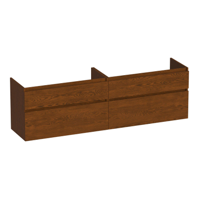 BRAUER Delight wastafelonderkast - 160x46x60cm - 4 softclose lades - greeploos - 2 sifon uitsparingen - massief eiken - lamellen eiken bruin