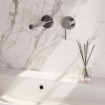 BRAUER Chrome Carving Wastafelmengkraan inbouw - rechte uitloop links - hendel lang smal carving - inclusief inbouwdeel - model A 1 - chroom