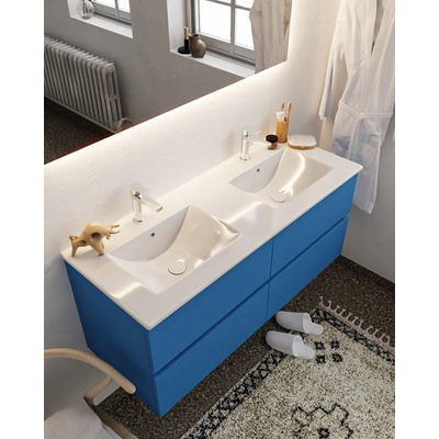 Mondiaz VICA ensemble de meuble de salle de bain - 120cm - meuble sous-vasque jeans - 4 tiroirs - lavabo denia double - 2 trous de robinet - miroir LED - version XL 60cm de haut