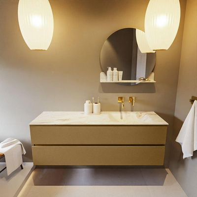 Mondiaz VICA-DLUX ensemble de meuble de salle de bain - 150cm - meuble sous-vasque oro - 2 tiroirs - lavabo encastré cloud droite - sans trous de robinet - version haute de 60cm - frape