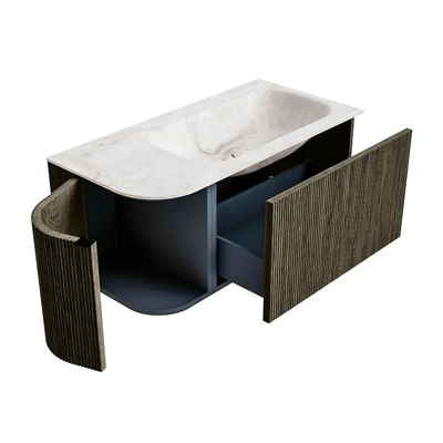 Mondiaz KURVE-DLUX Badkamermeubelset - 95x46x40cm - 1 lade - 1 deur - wastafel solid surface - rechts - zonder kraangat - Shadow