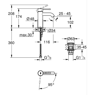 GROHE Essence New Robinet de lavabo à poser - bec 11,6cm - taille S - vidage push-open - chromé