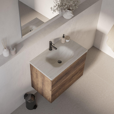 BRAUER Dune Medium Wastafel - 80cm - 1 wasbak - 1 kraangat - sintered stone - Ivory Travertin