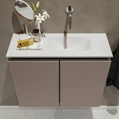MONDIAZ TURE Toiletmeubel 60x23x50cm met 0 kraangaten 2 deuren smoke mat Wastafel Eden rechts Solid Surface Wit