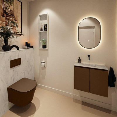 MONDIAZ TURE-DLUX Meuble toilette - 60cm - Rust - EDEN - vasque Opalo - position centrale - sans trou de robinet