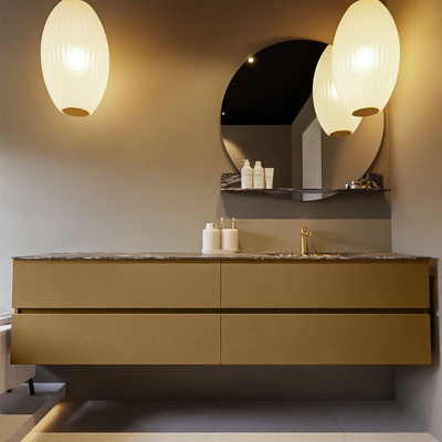 Mondiaz VICA-DLUX ensemble de meuble de salle de bain - 200cm - meuble sous-vasque oro - 4 tiroirs - lavabo encastré cloud droite - 1 trou de robinet - version haute de 60cm - lave