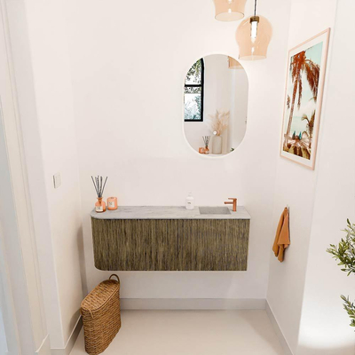 Mondiaz JOYA-DLUX 111.6cm toiletmeubel - ronding links kleur Dusk - Wastafel FAYE positie Rechts 1 kraangat kleur Glace.