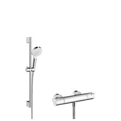 Hansgrohe Crometta Douchecombinatie: - met ecostat - 1001 cl douchekraan - thermostatische - met glijstangset - 72cm - met Crometta Vario - handdouche chroom/wit - chroom/wit (wit)