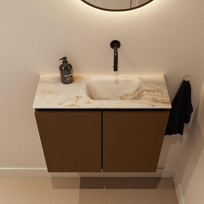 MONDIAZ TURE-DLUX Meuble de toilettes 60 cm Rust. EDEN lavabo Frappe position à droite. Sans trou de robinet.