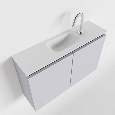 MONDIAZ TURE Toiletmeubel 80x23x50cm met 1 kraangaten 2 deuren cale mat Wastafel Eden midden Solid Surface Wit