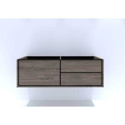 HR Badmeubelen Rize wastafelkast - 1 hoge lade links (70cm)/2 laden rechts (70cm) - greeploos push2open - 140 x 45 x 45 cm - espresso